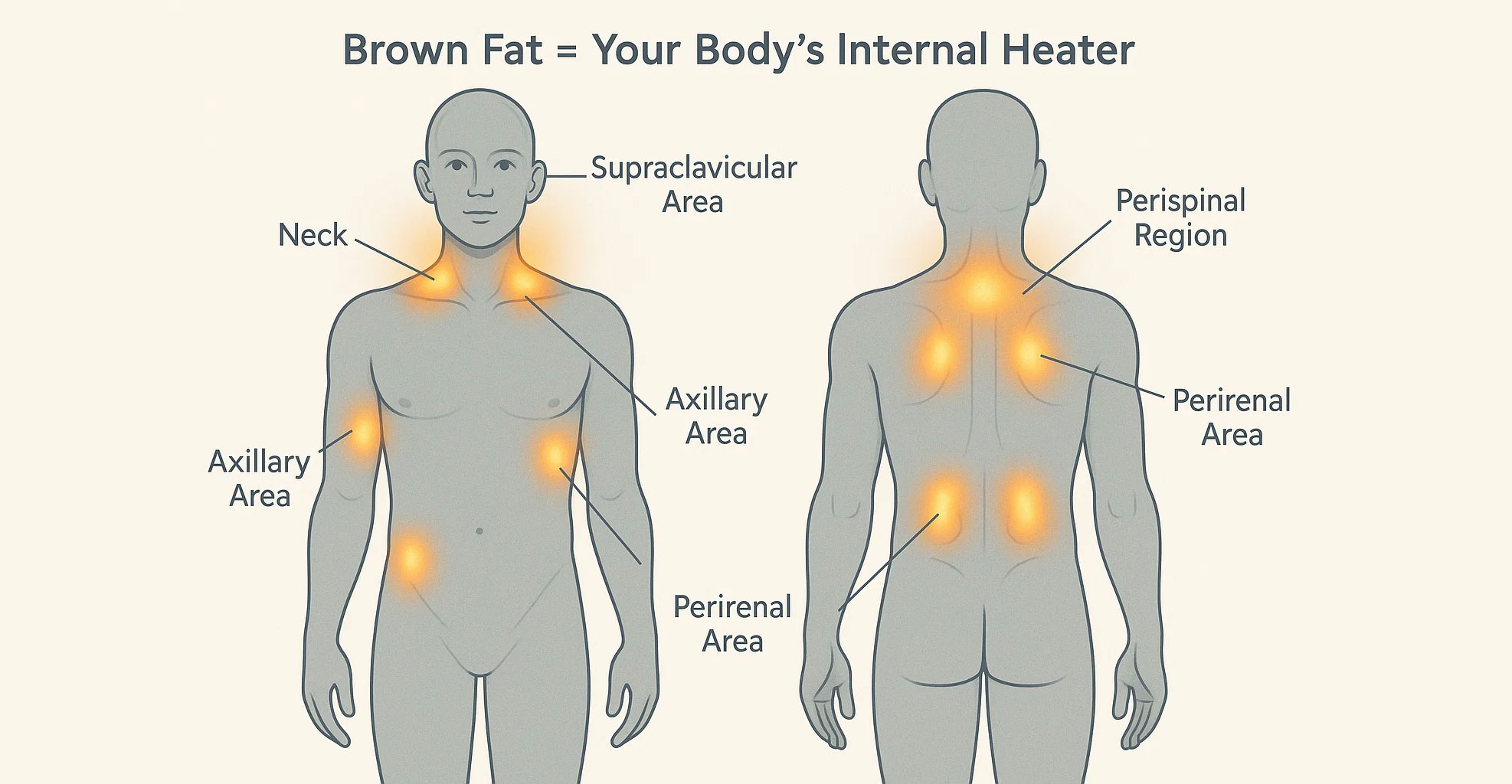 Illustration showing adult brown fat locations in the human body
