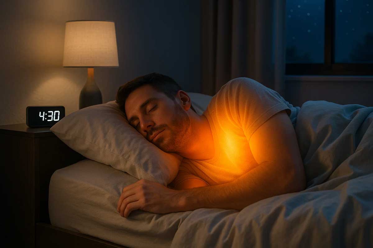 Man sleeping with warm glow over collarbone showing brown fat activation