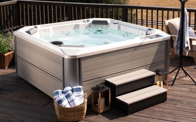 Rhythm hot tub on an outdoor deck