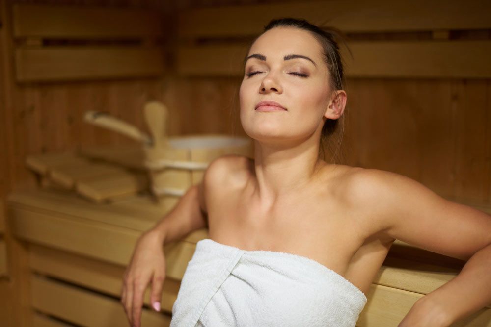 Women relaxing in sauna