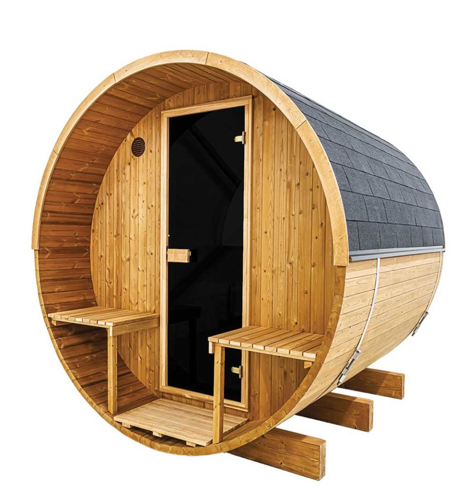 A Hekla barrel outdoor sauna
