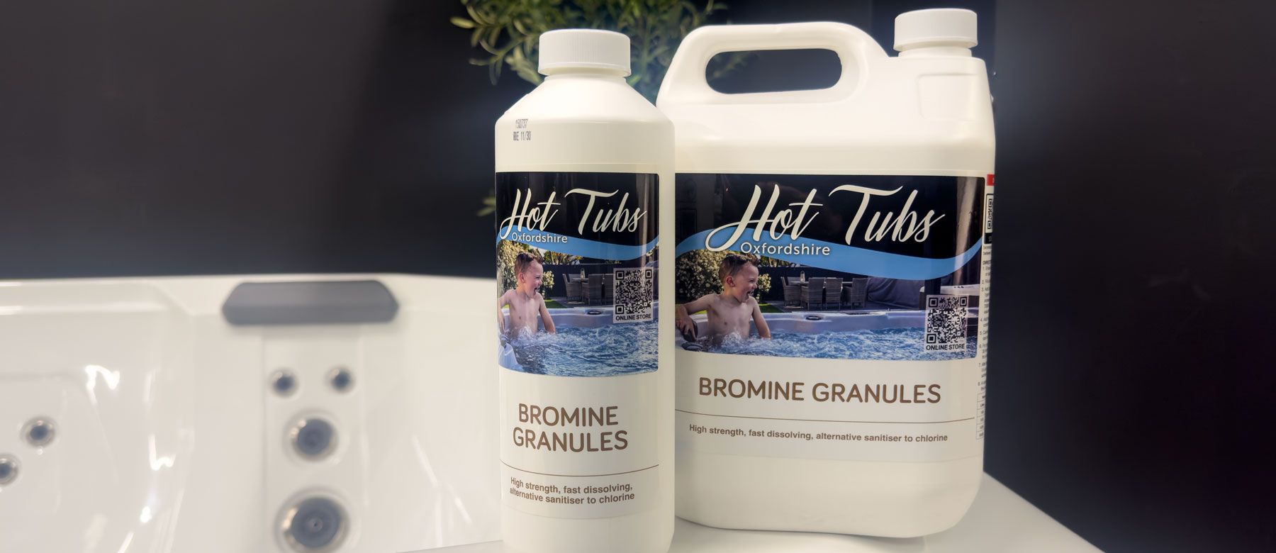 Hot Tubs Oxfordshire bromine granules beside a hot tub.
